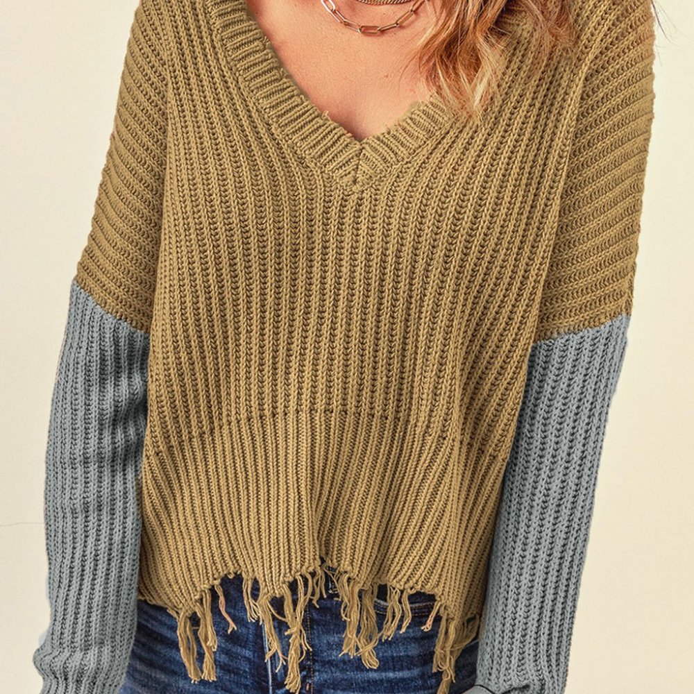 Gray Hollow-out Distressed Tassels Sweater - Picture 3 of 5